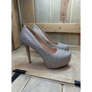US10 Silver Diamante Bling Platform Dancer Party Heels NYE Wedding Stiletto